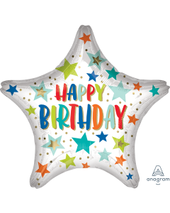 18" Birthday Stars & Dots White  Pkg