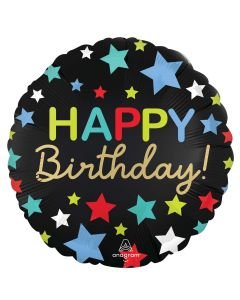 18" Black Satin B'day Stars  Pkg