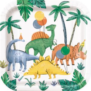 8 PARTYING DINOSAURS 7" SQ PLT