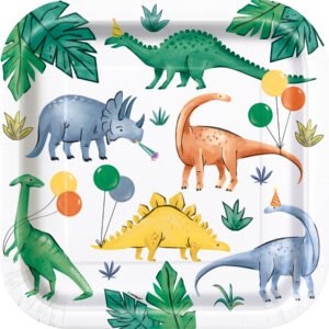 8 PARTYING DINOSAURS 9" SQ PLT