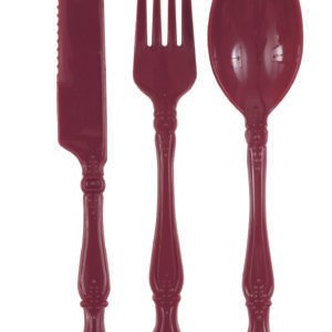 12 MAROON ORNATE ASST CUTLERY