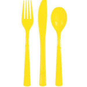 18 ASST PLS CUTLERY NEON YLLW