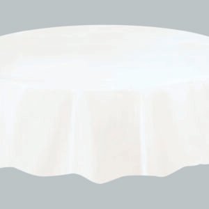 WHITE ROUND TABLCOVR 84 IN DIA