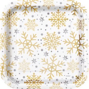 8 SLVR GLD SNWFLK 9" SQ PLT-FB